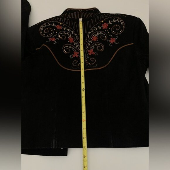Scully Womens Black Floral Suede Leather Button Western Rodeo Jacket Size 8 - Picture 12 of 12